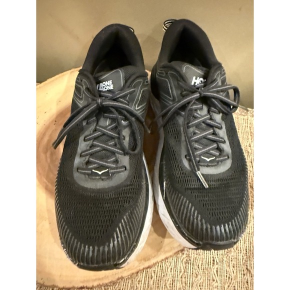 HOKA Bondi 7 Athletic Sneaker Shoes Mens Size 9 Black Mesh Lace Up 1110518‎ BWHT main image 5